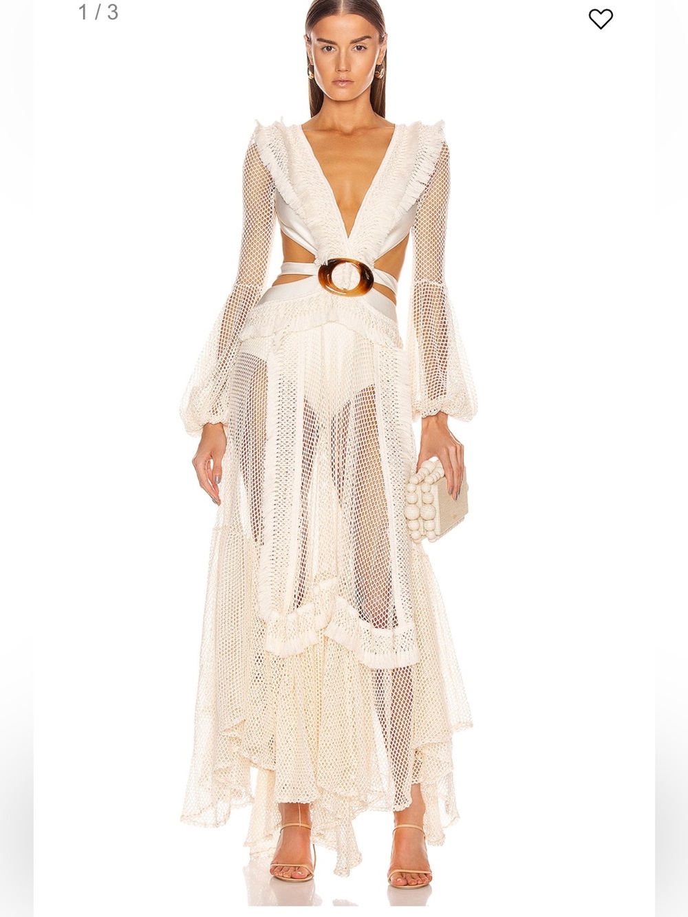 PatBo Long Sleeve Fringe Sheer Cut Out Beach Dress in Ivory Size Medium NWT